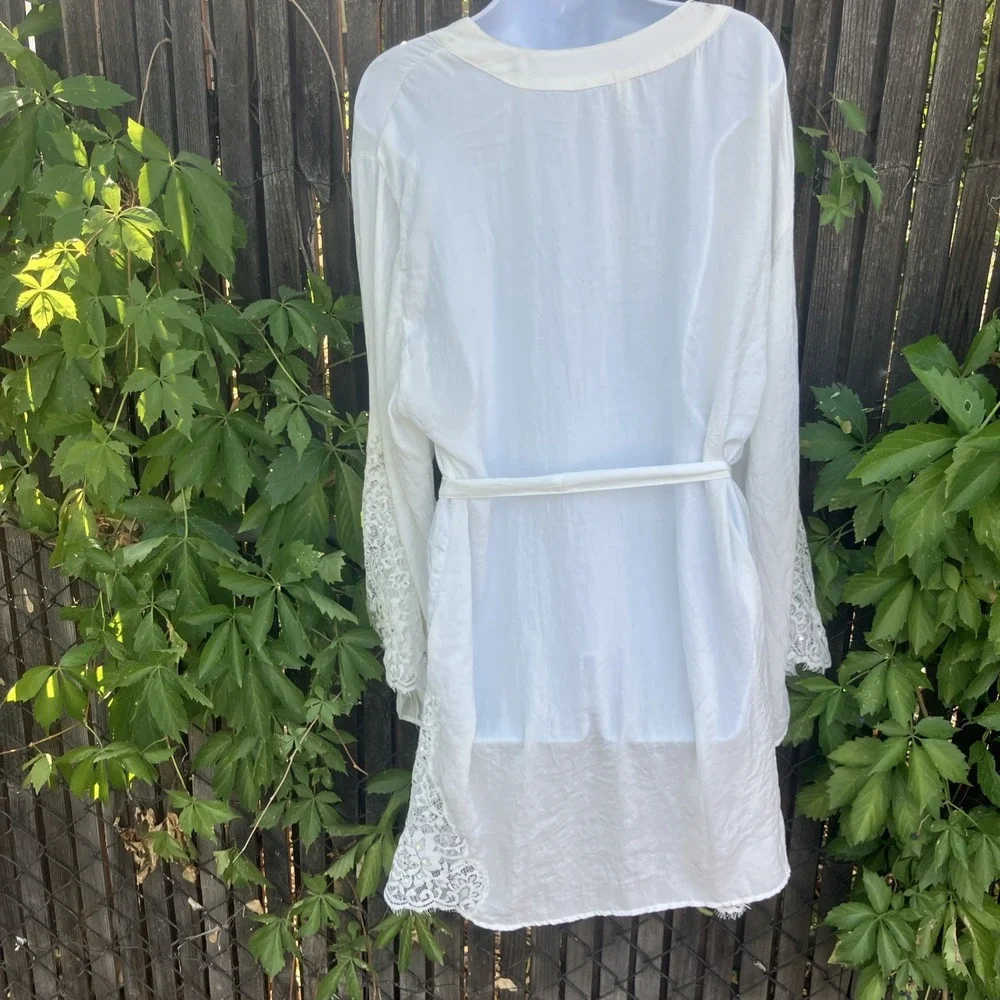 NWT Anthropologie Duster Kimono Lace Sparkle Embroidered‎ White Sz M/L Angelcore